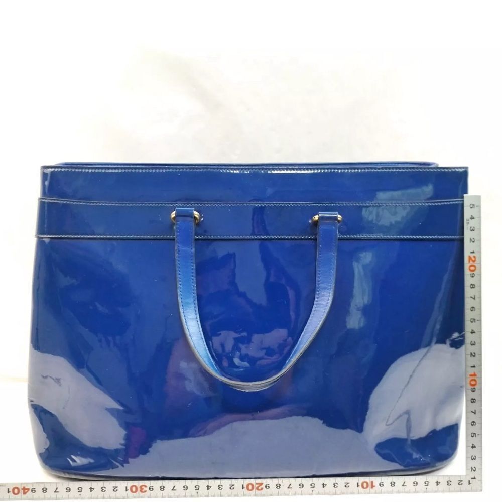 Auth Gucci Medium Bright Bit Blue Patent Leather Tote Bag Horsebit Enamel Purse - Picture 2 of 8